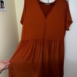 Rust Orange Button-Down Dress